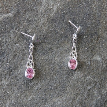 Studded Celtic Knotwork Earring with Pink Crystal