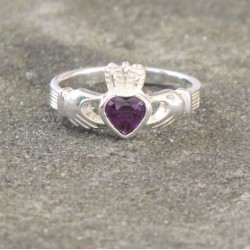 Women's Silver Claddagh Ring with Purple Crystal